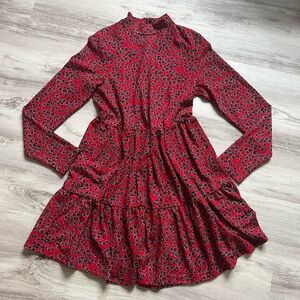 River Island Red Floral Long Sleeve Dress